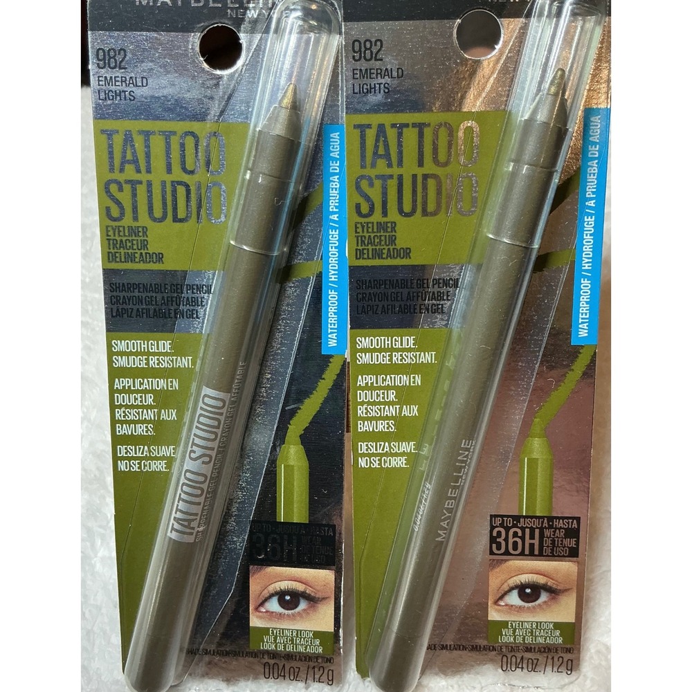 Maybelline Tattoo Studio Gel Eyeliner 982 Emerald Lights 0.04 oz Lot of 2 New